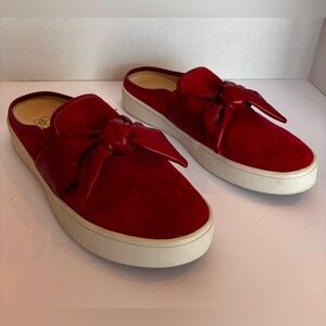 Spenco Barbados Red Orthotic Suede Mules With Leather Bow Detail Size 9